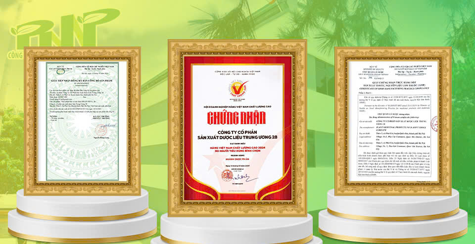 Giấy chứng nhận uy tín của Dược liệu TW28